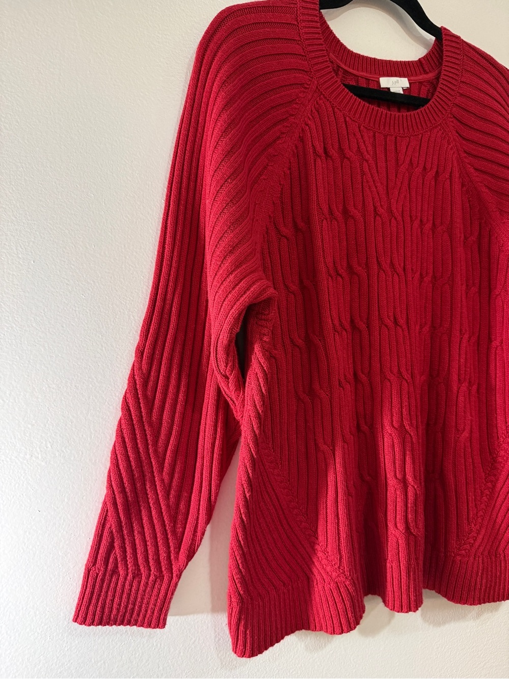 J. Jill Red Cable Knit Sweater L Petite Pullover Mixed Stitch Crewneck Holiday